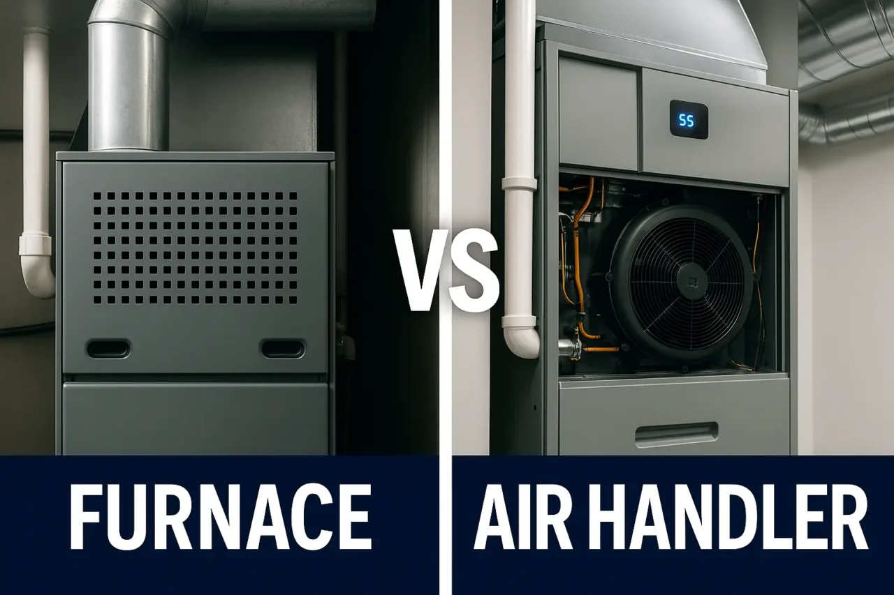 Furnace versus air handler comparison showing differences in HVAC systems