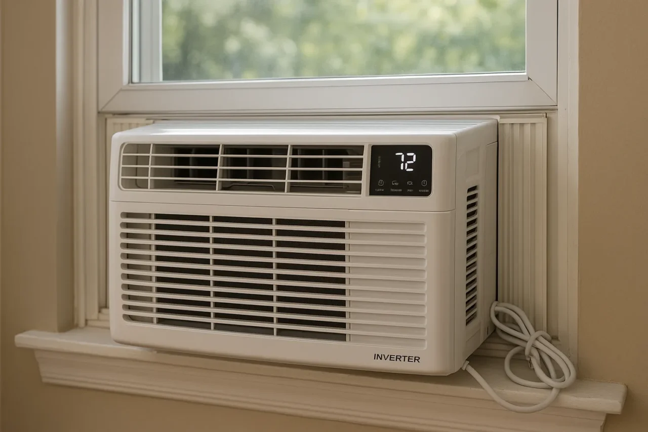 Inverter window AC installed in a home window providing efficient cooling