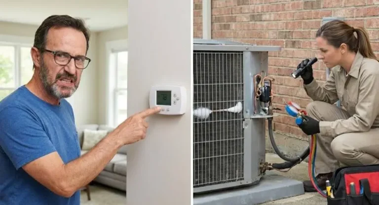 HVAC technician checking refrigerant levels during air conditioning service