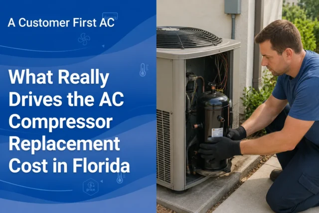 Technician replacing an AC compressor in a Florida home